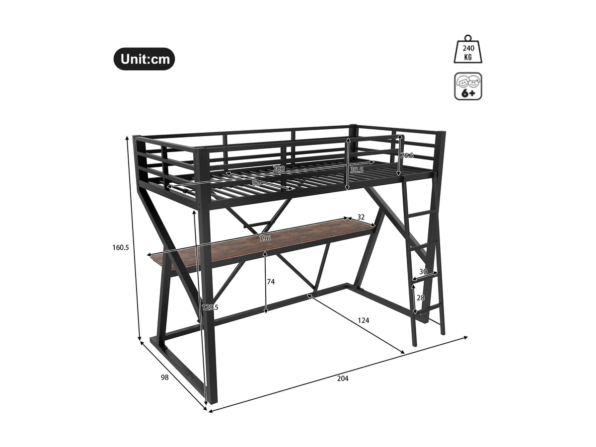 Lit Coffre 90x200 Métal Noir avec Matelas et LED — vue 5