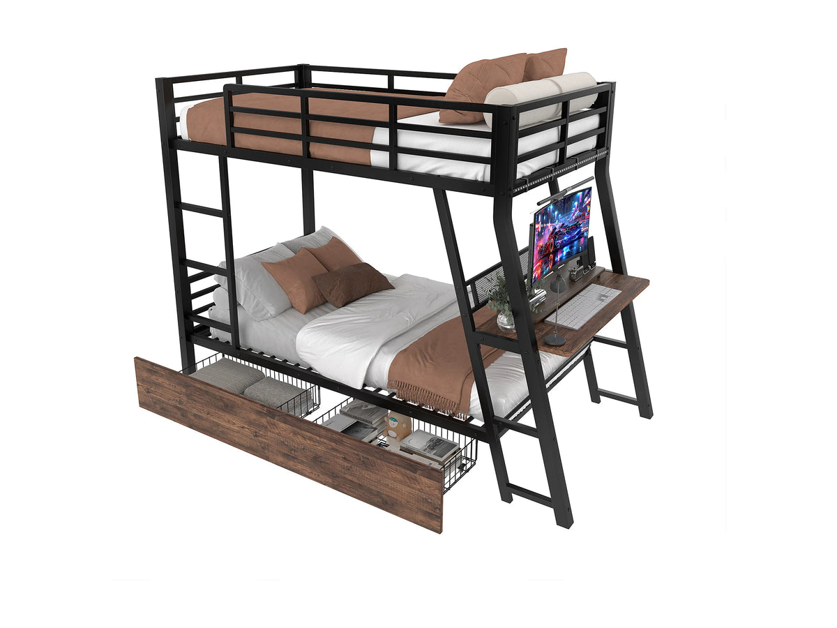 Lit Coffre 90x200 Métal Noir avec Matelas, LED et Tiroirs — vue 5