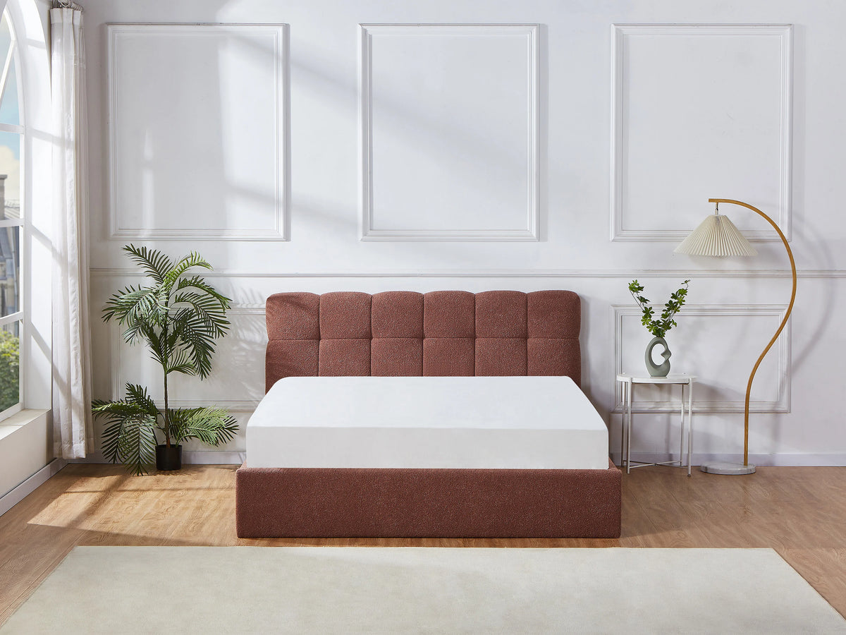 Lit Coffre 160x200 Tissu Bouclette Terracotta - MAZIRI — vue 11
