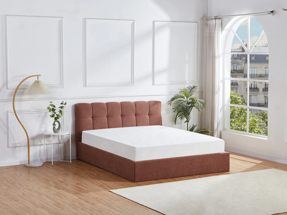 Lit Coffre 160x200 Tissu Bouclette Terracotta - MAZIRI — vue 12
