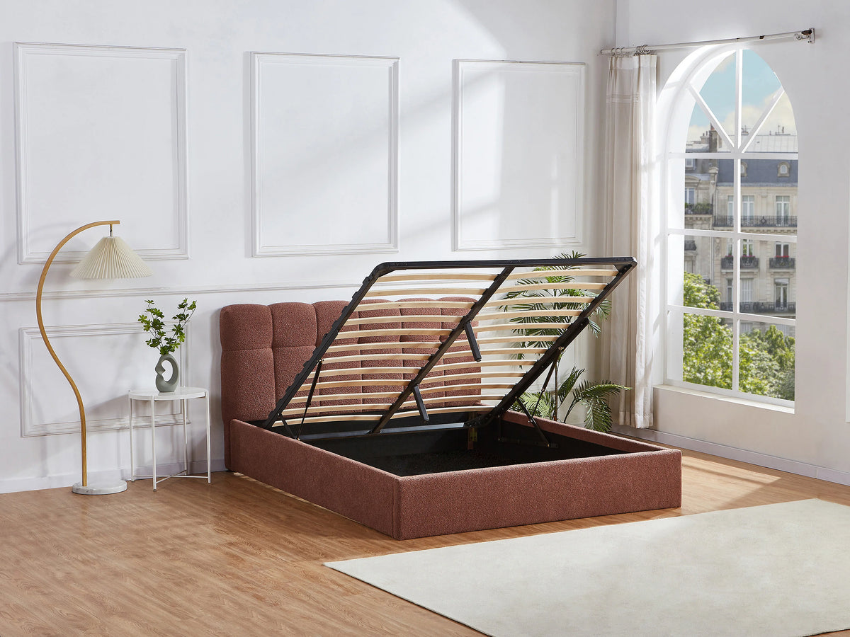 Lit Coffre 160x200 Tissu Bouclette Terracotta - MAZIRI — vue 3