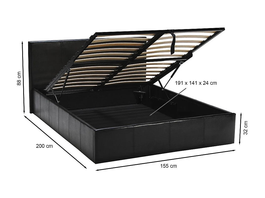 Lit Coffre 140x190 Vinyle Noir — vue 4