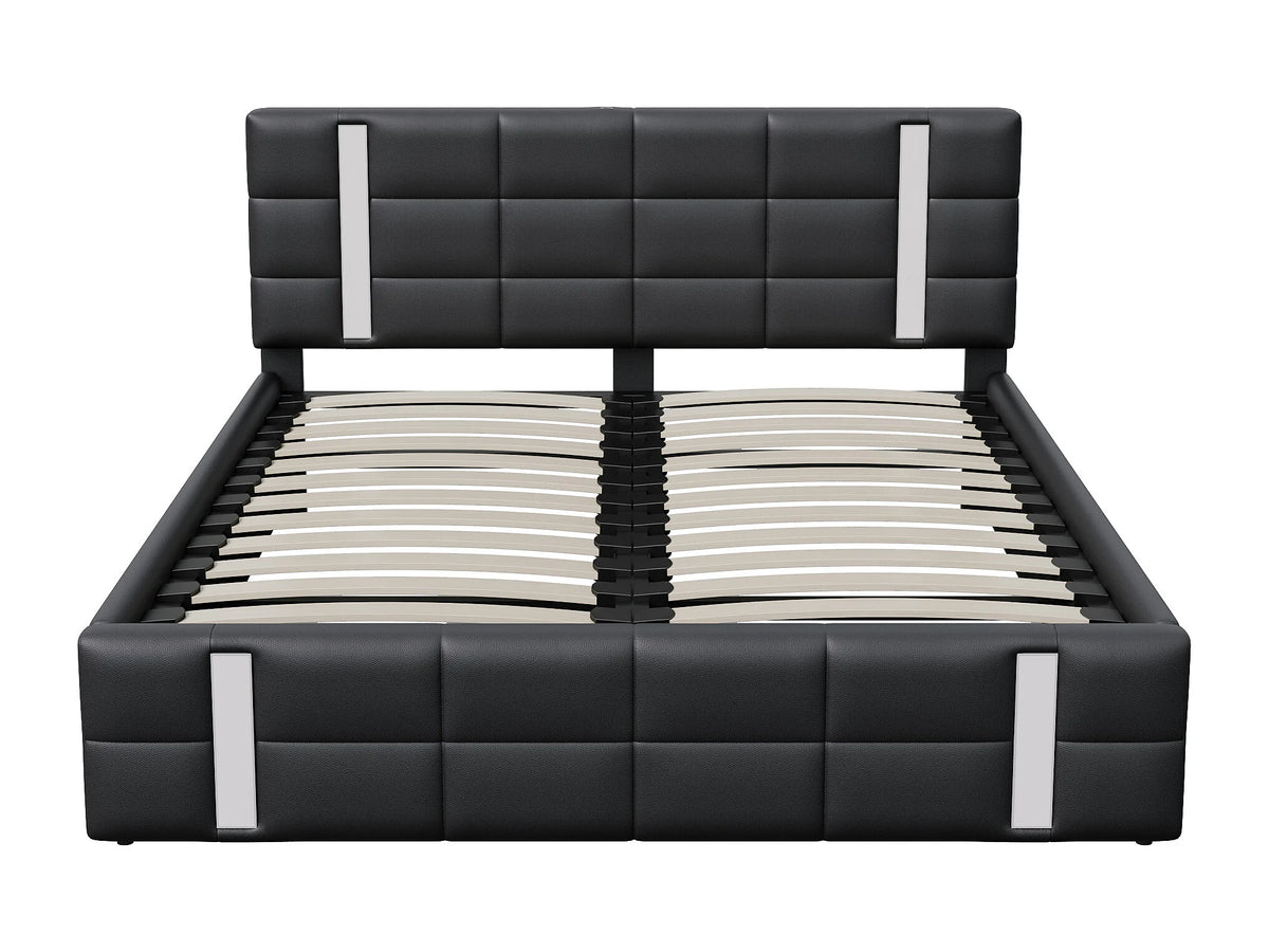 Lit Coffre 140x200 Simili Cuir Noir Capitonné avec LED et Port USB — vue 4
