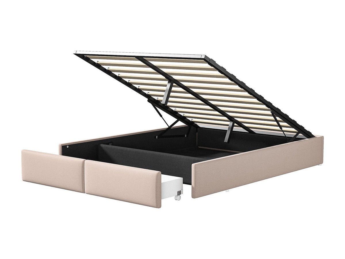 Lit Coffre 140x200 Tissu Lin Beige avec Tiroirs — vue 4
