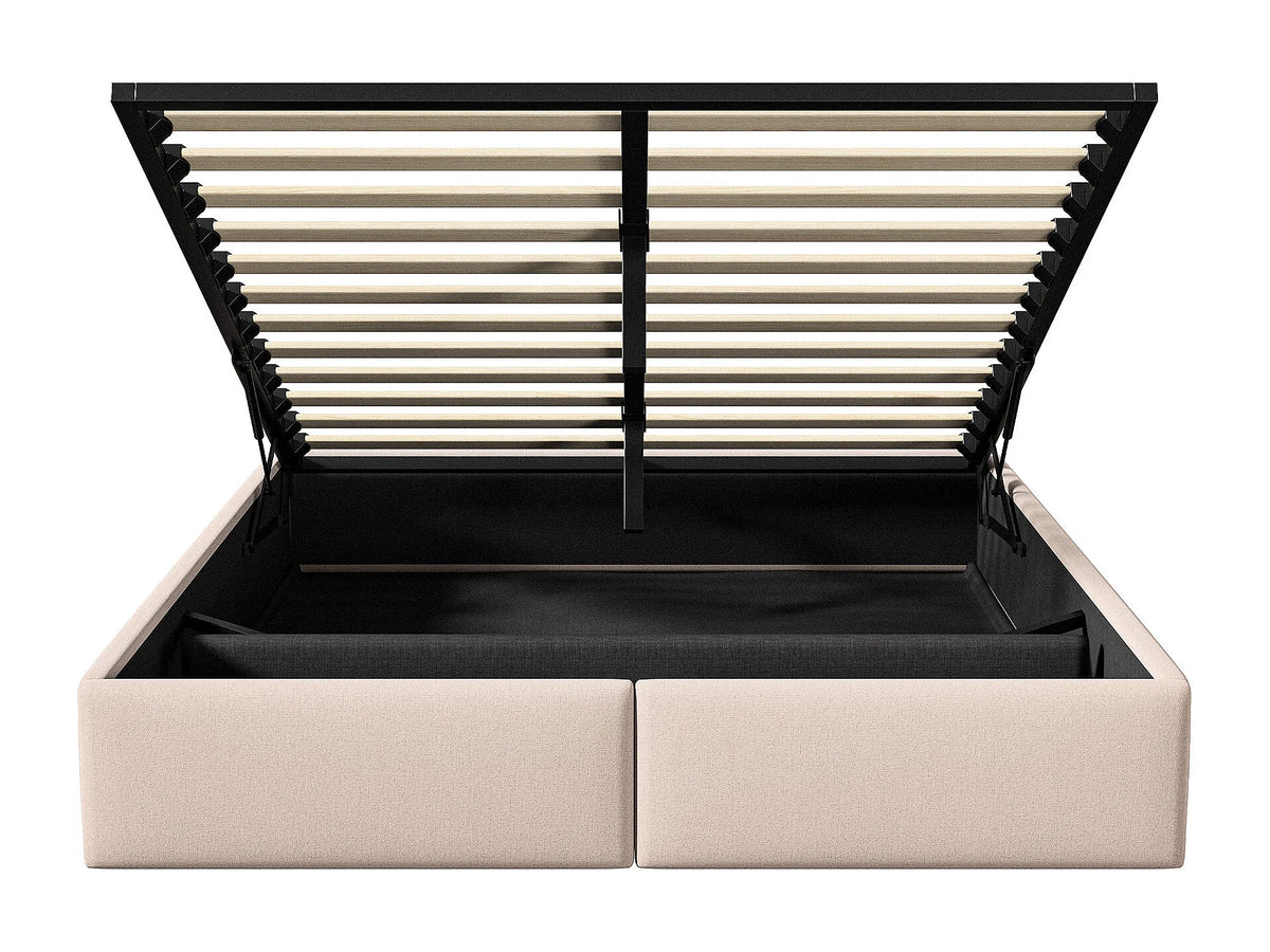 Lit Coffre 140x200 Tissu Lin Beige avec Tiroirs — vue 5