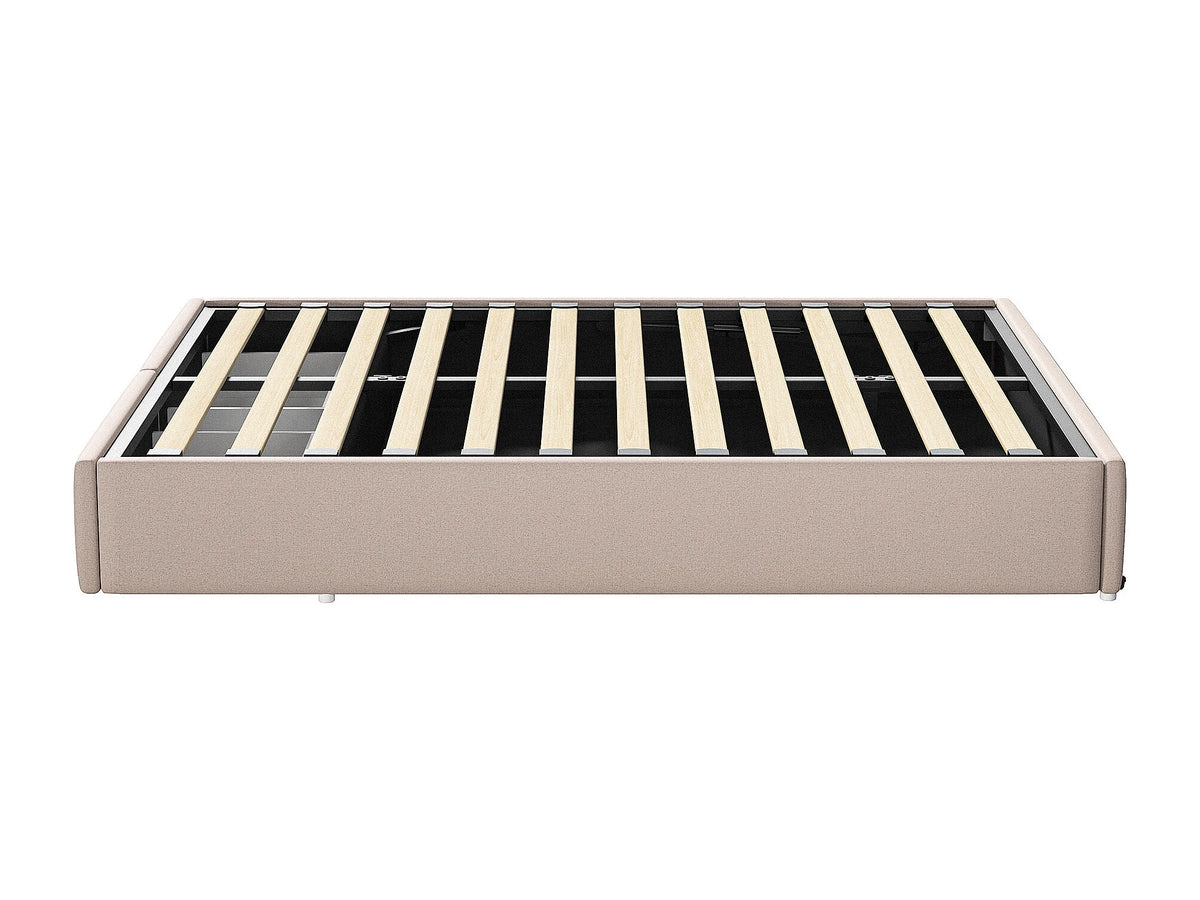 Lit Coffre 140x200 Tissu Lin Beige avec Tiroirs — vue 6