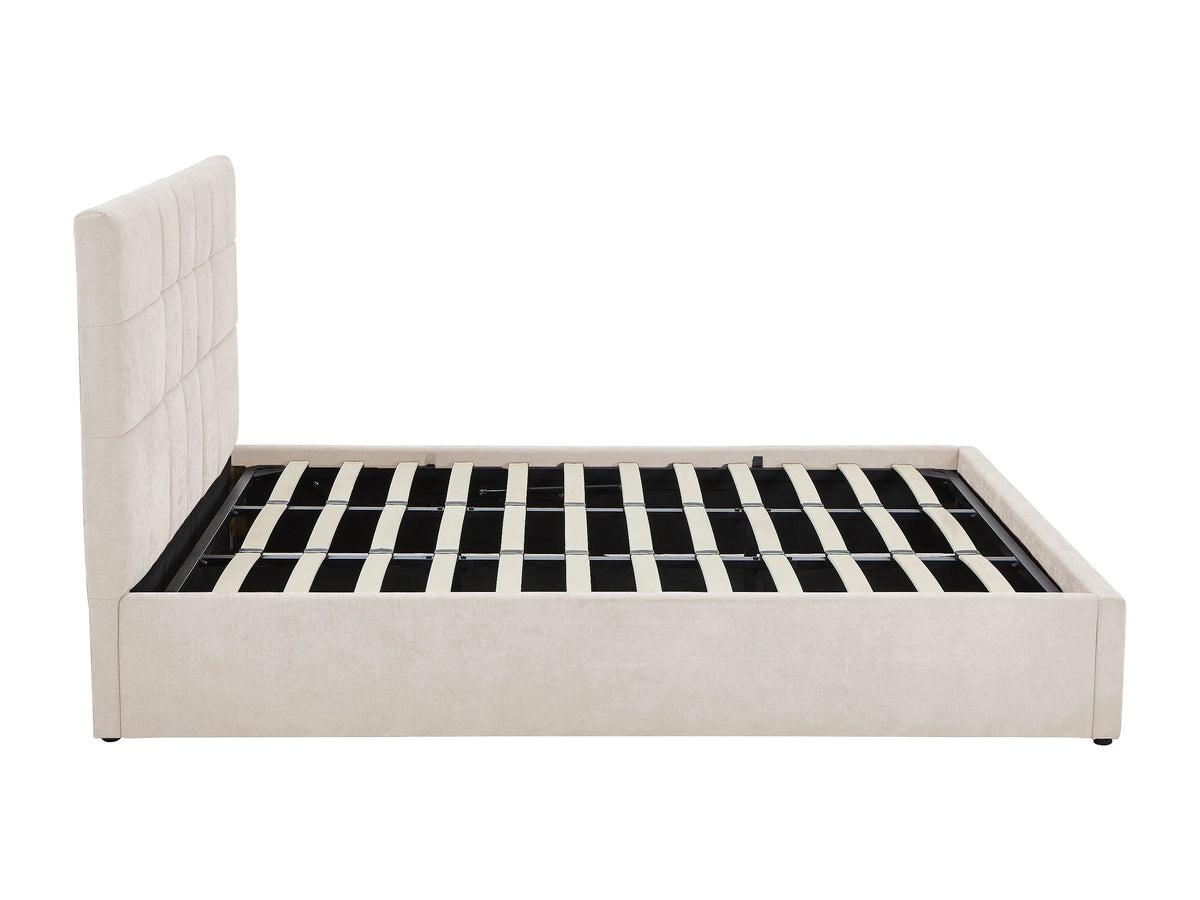 Lit Coffre 180x200 Tissu Beige Capitonné - HOPEYA — vue 7