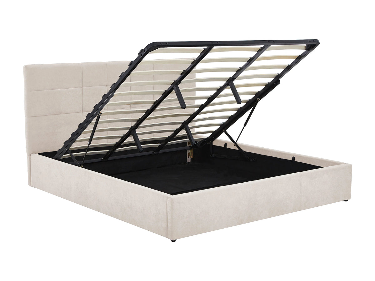 Lit Coffre 180x200 Tissu Beige Capitonné - HOPEYA — vue 6