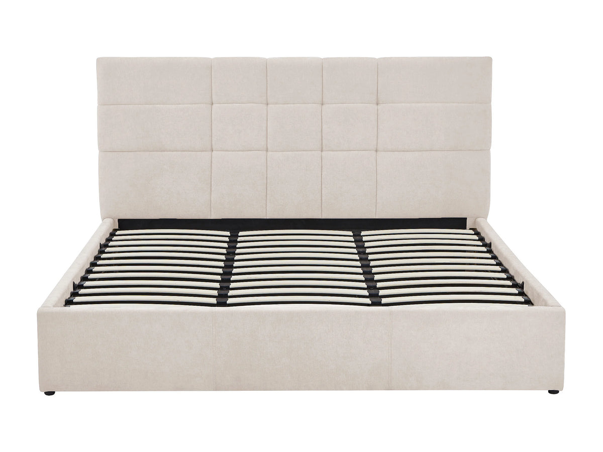 Lit Coffre 180x200 Tissu Beige Capitonné - HOPEYA — vue 5