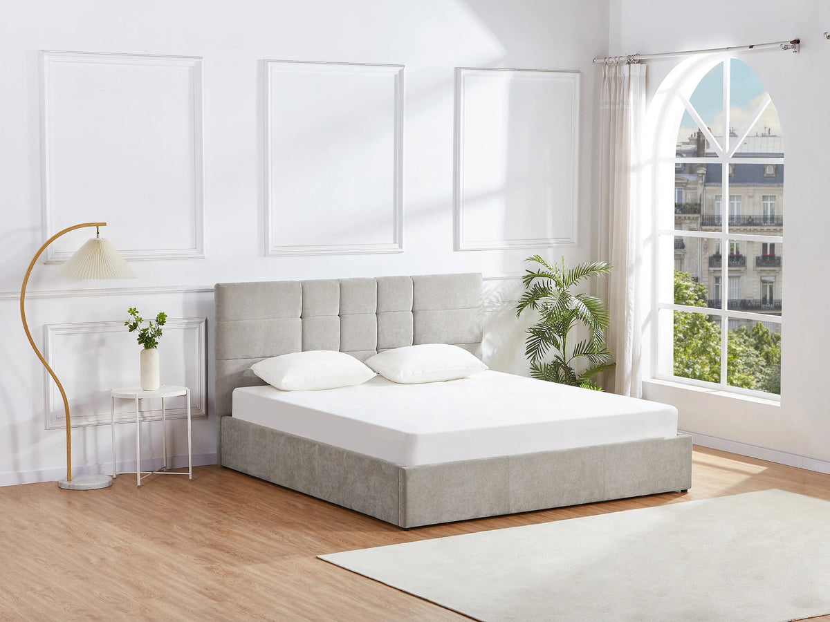 Lit Coffre 180x200 Tissu Gris clair Capitonné - HOPEYA