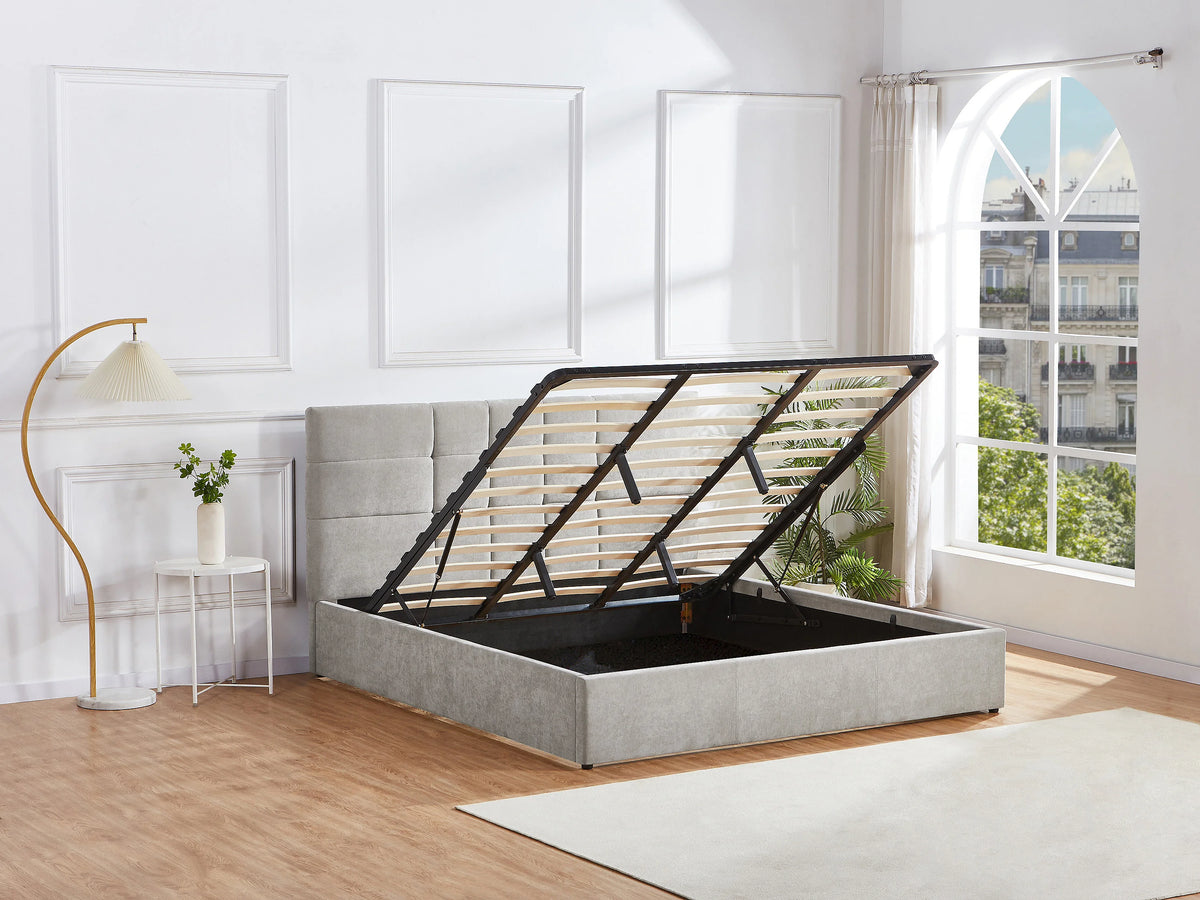 Lit Coffre 180x200 Tissu Gris clair Capitonné - HOPEYA — vue 3