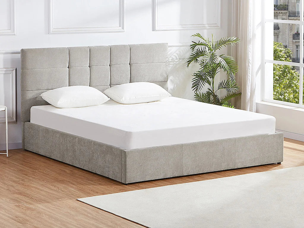 Lit Coffre 180x200 Tissu Gris clair Capitonné - HOPEYA — vue 4