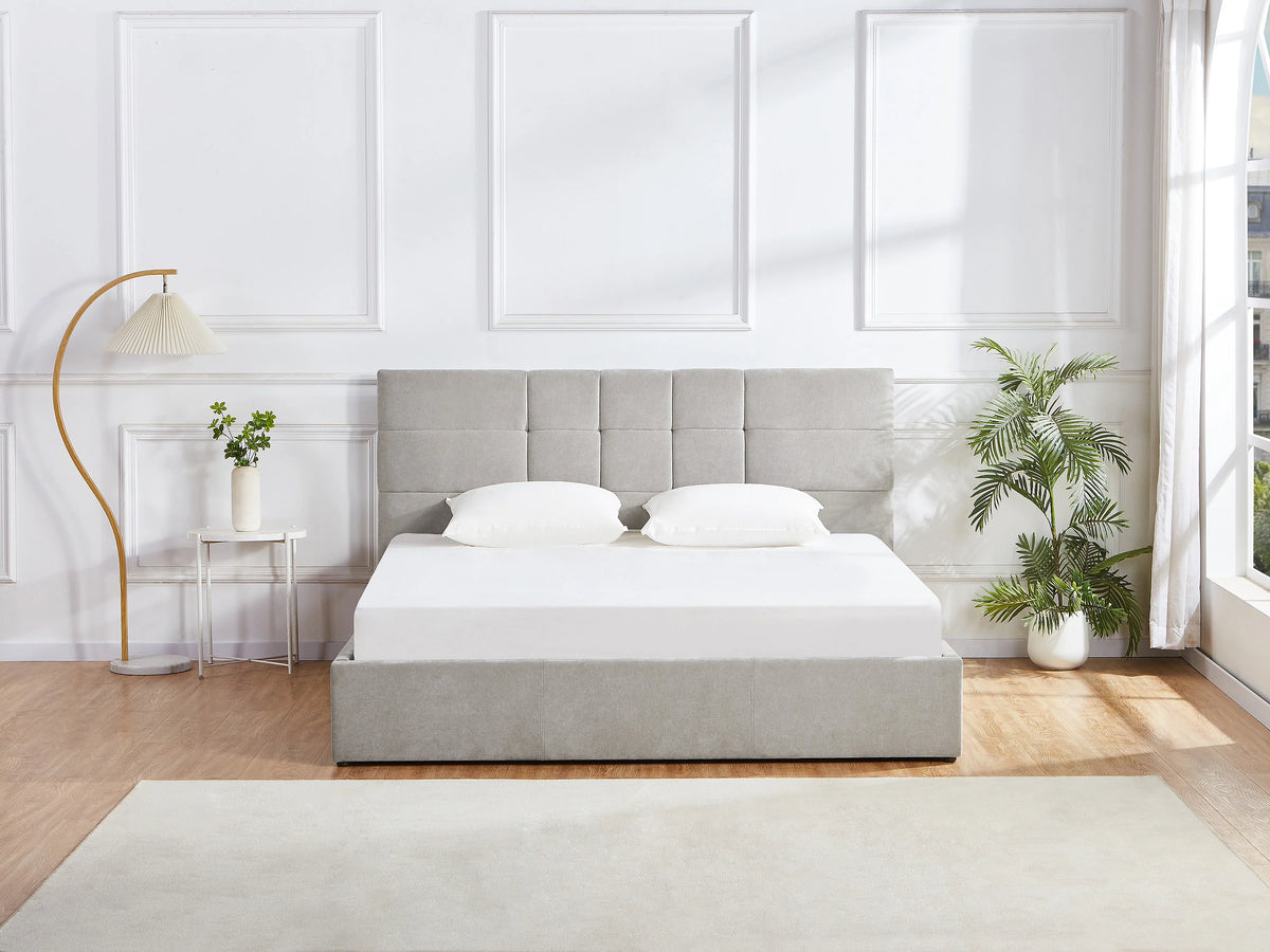 Lit Coffre 180x200 Tissu Gris clair Capitonné - HOPEYA — vue 2