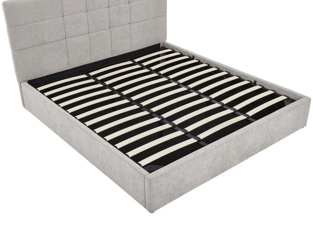 Lit Coffre 180x200 Tissu Gris clair Capitonné - HOPEYA — vue 10