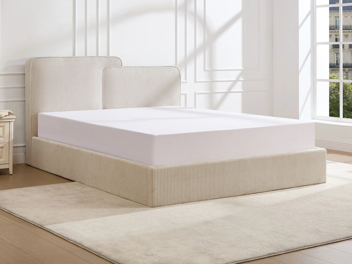 Lit Coffre 180x200 Velours Côtelé Beige - NAYOLA — vue 7