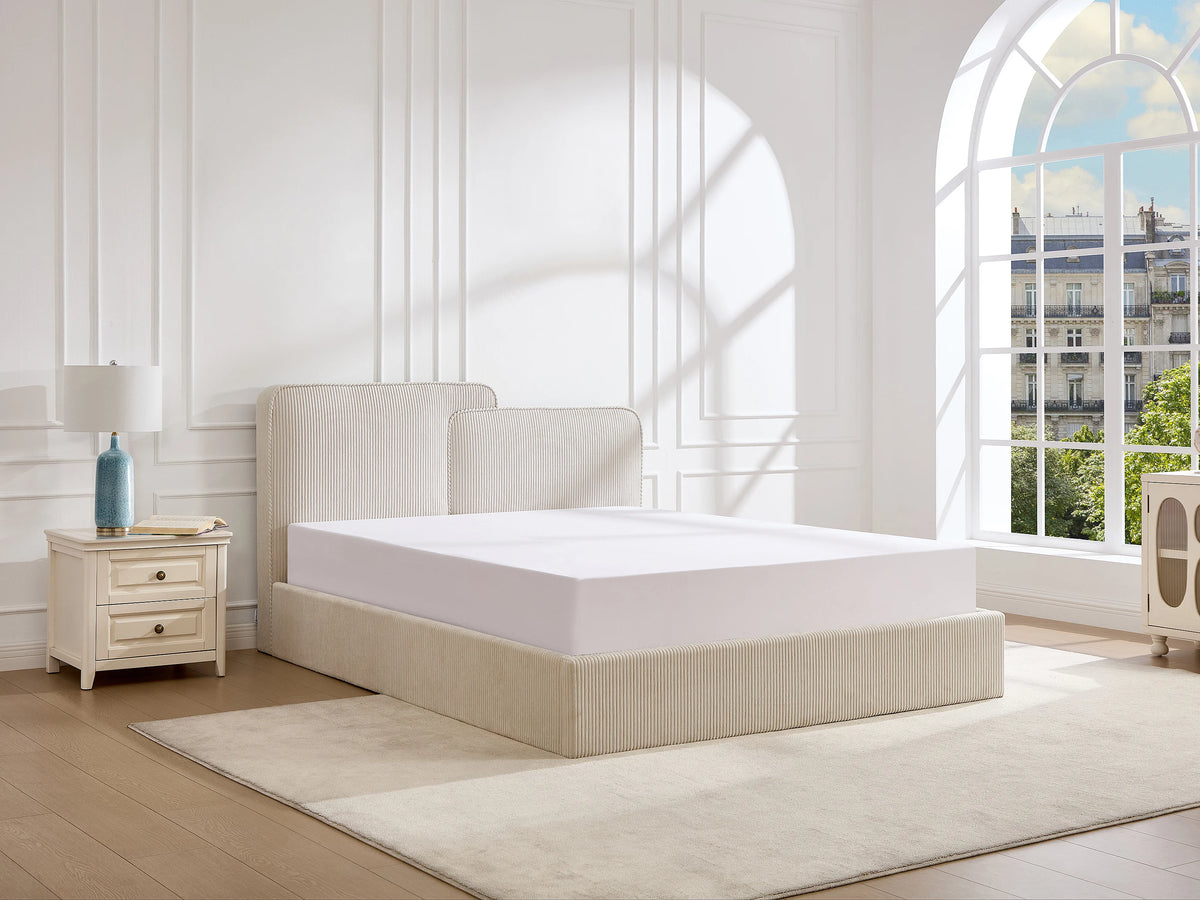 Lit Coffre 180x200 Velours Côtelé Beige - NAYOLA — vue 2