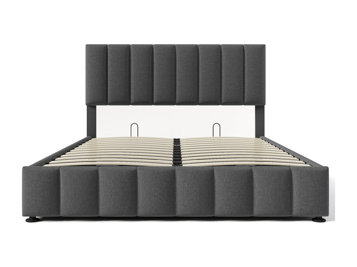 Lit Coffre 140x200 Tissu Lin Gris Capitonné — vue 5