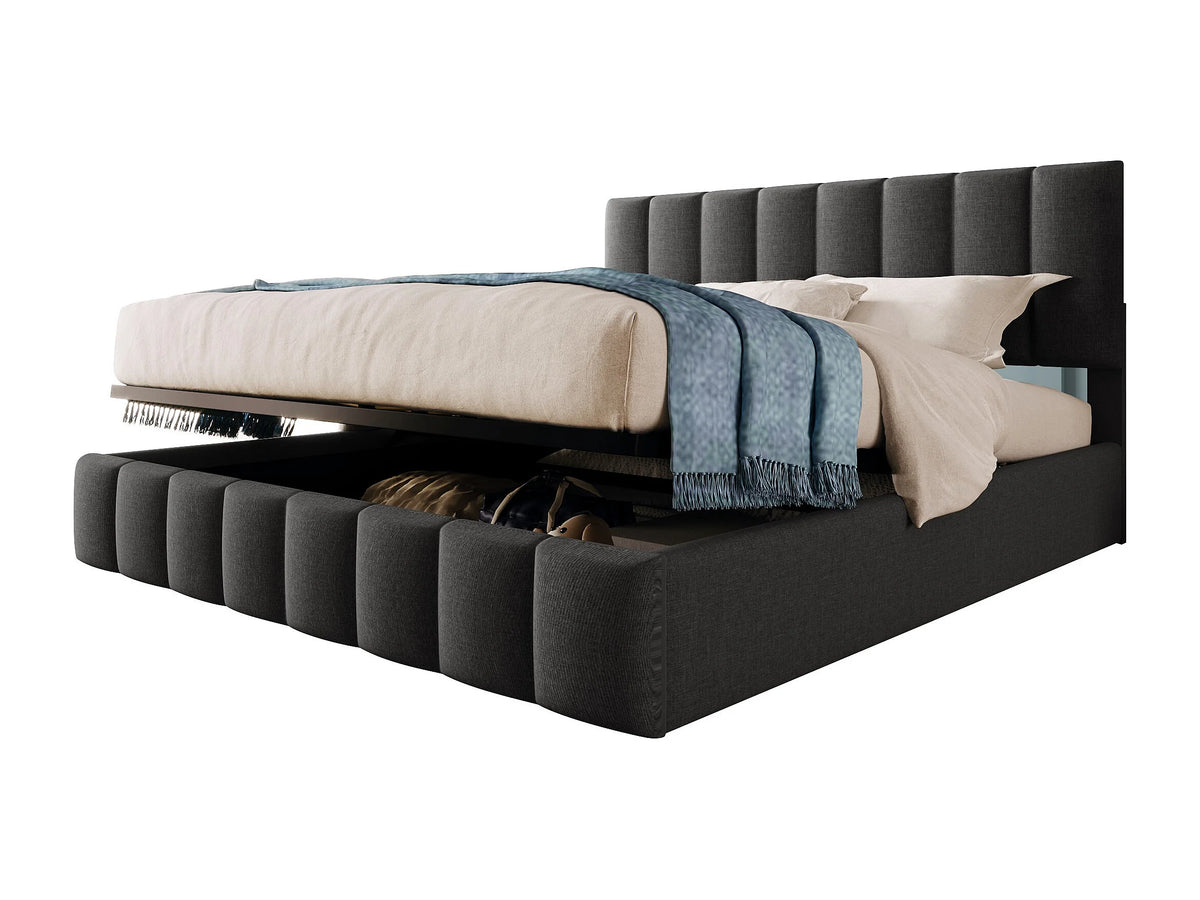 Lit Coffre 140x200 Tissu Lin Gris Capitonné — vue 6