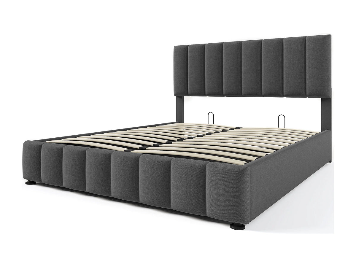 Lit Coffre 140x200 Tissu Lin Gris Capitonné — vue 8