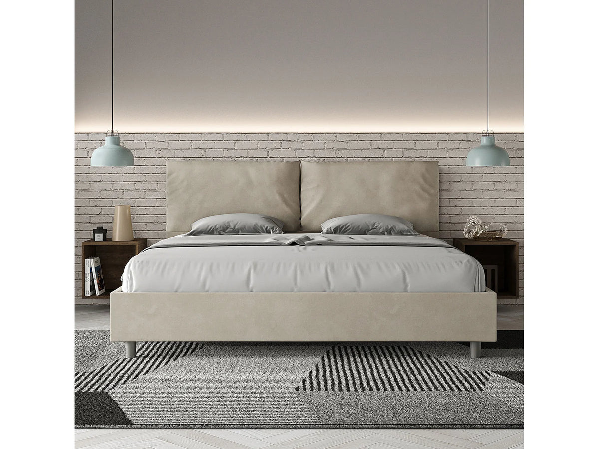 Lit Coffre 200x200 Microfibre Beige Capitonné — vue 9