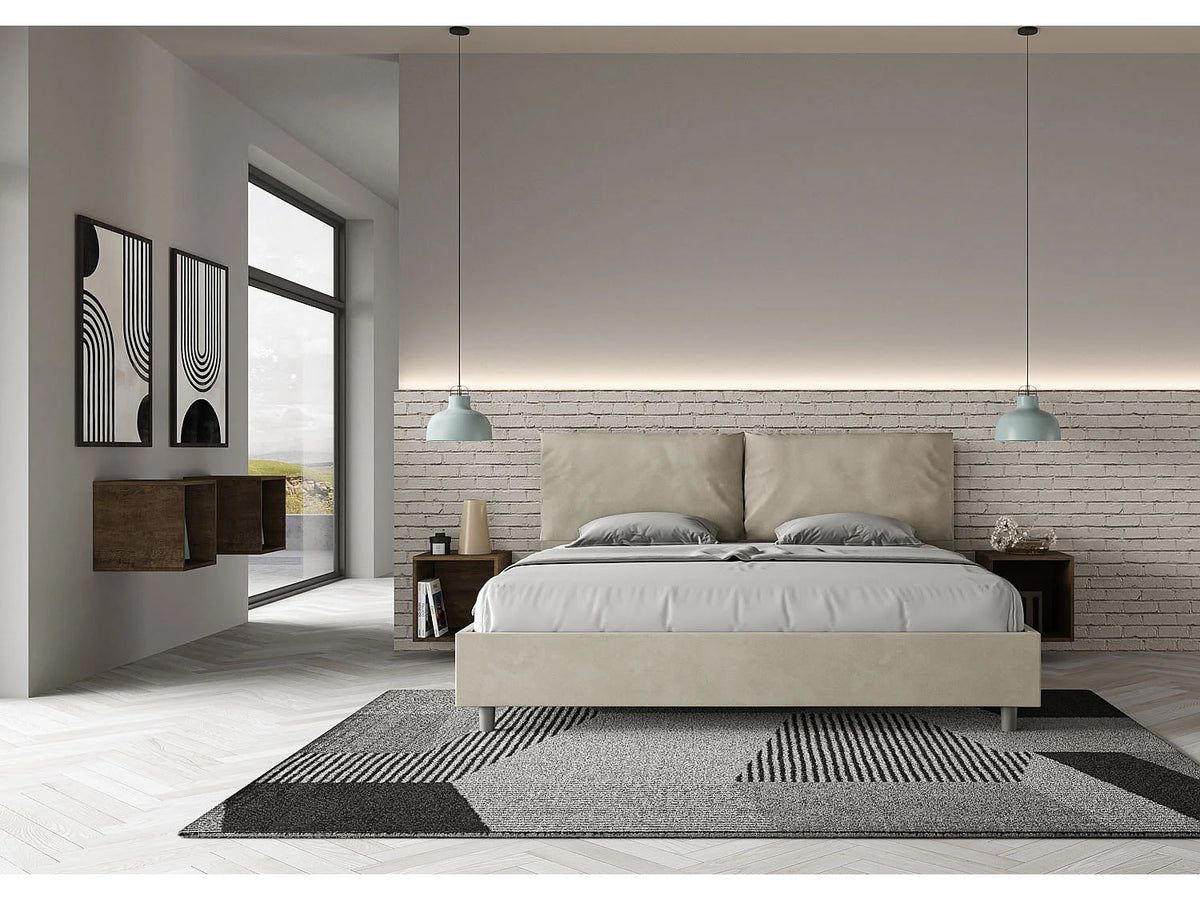 Lit Coffre 200x200 Microfibre Beige Capitonné