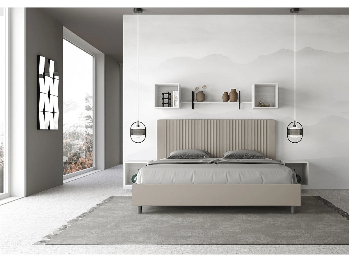 Lit Coffre 200x200 Simili Cuir Beige Capitonné