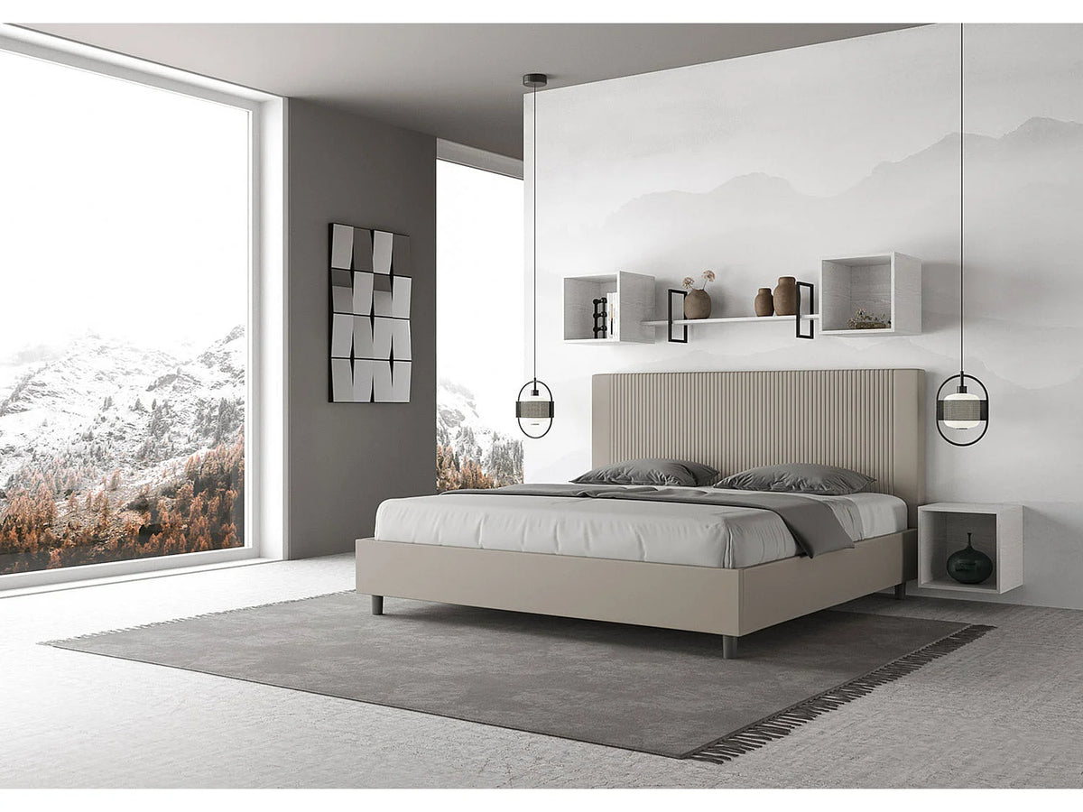 Lit Coffre 200x200 Simili Cuir Beige Capitonné — vue 2