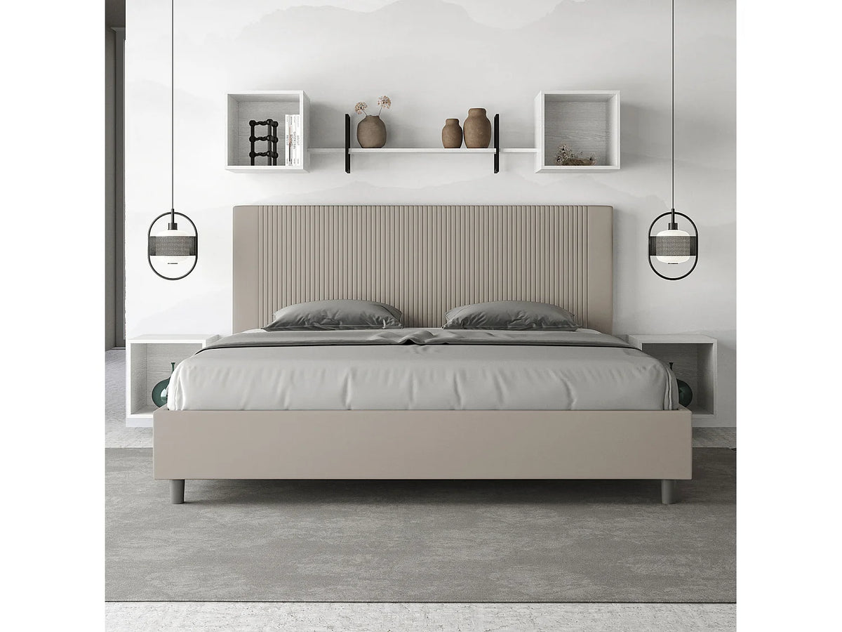 Lit Coffre 200x200 Simili Cuir Beige Capitonné — vue 3
