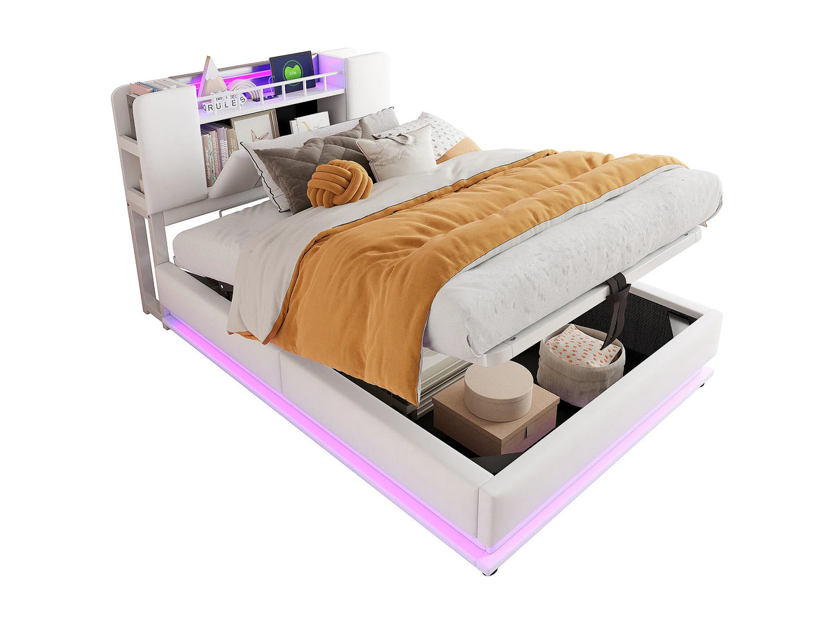 Lit Coffre 90x200 Velours Beige Capitonné avec LED et Port USB — vue 10