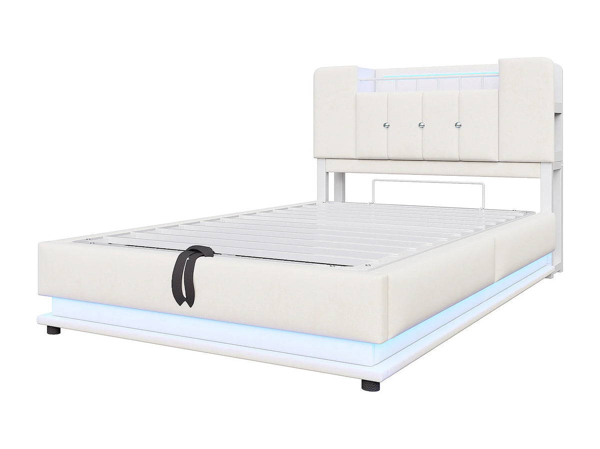 Lit Coffre 90x200 Velours Beige Capitonné avec LED et Port USB — vue 6
