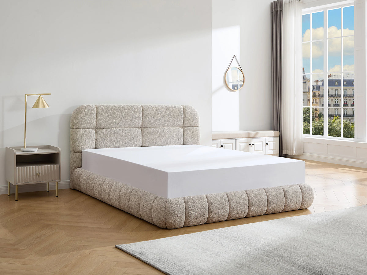 Lit Coffre 160x200 Tissu Bouclette Beige - FORIOSY — vue 8