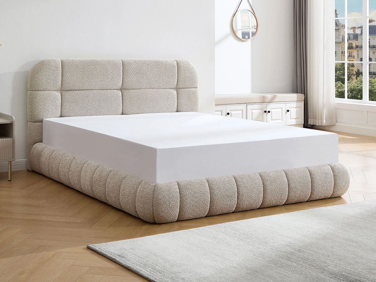 Lit Coffre 160x200 Tissu Bouclette Beige - FORIOSY — vue 9