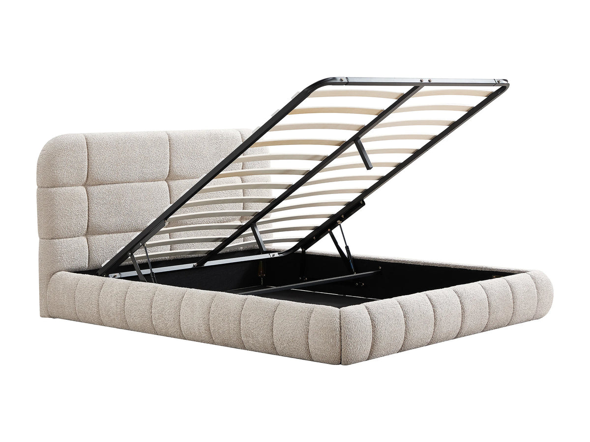 Lit Coffre 160x200 Tissu Bouclette Beige - FORIOSY — vue 4