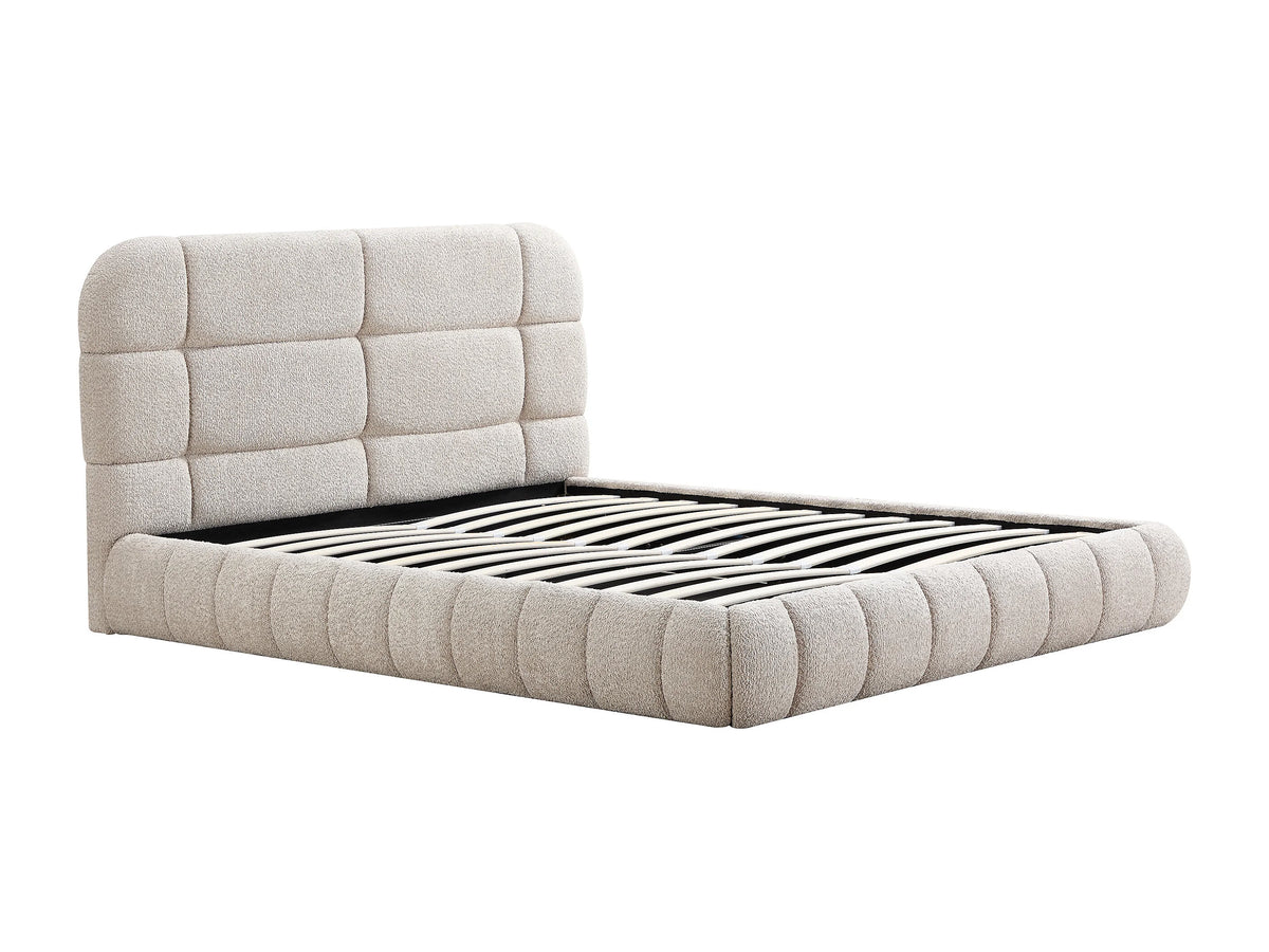 Lit Coffre 160x200 Tissu Bouclette Beige - FORIOSY — vue 2