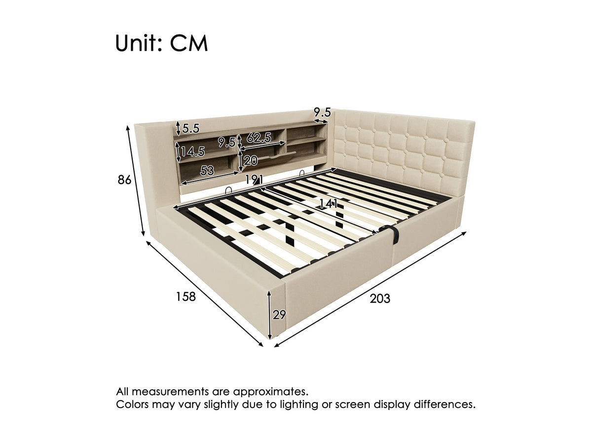 Lit Coffre 140x190 Tissu Lin Beige avec LED — vue 5