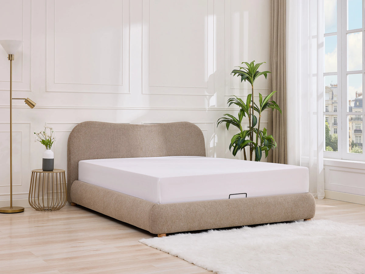Lit Coffre 180x200 Tissu Taupe - VANARI
