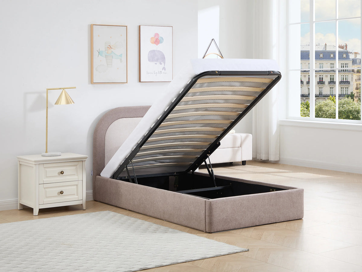 Lit Coffre 90x190 Tissu Beige - IDONO — vue 2