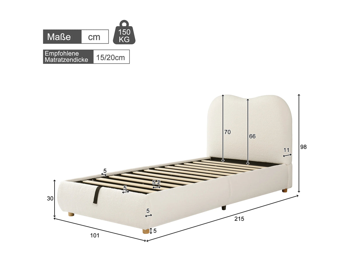 Lit Coffre 90x200 Tissu Bouclette Beige Capitonné — vue 9