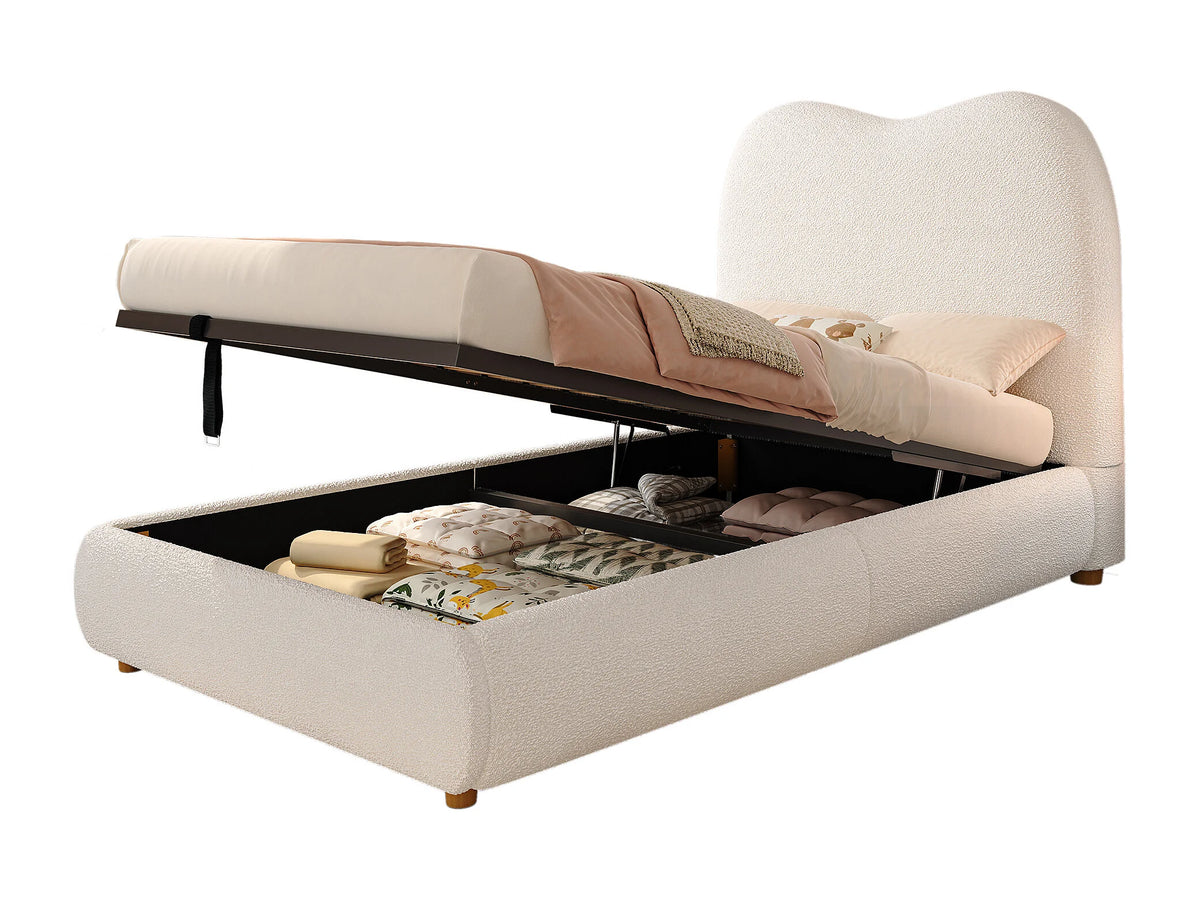 Lit Coffre 90x200 Tissu Bouclette Beige Capitonné — vue 5