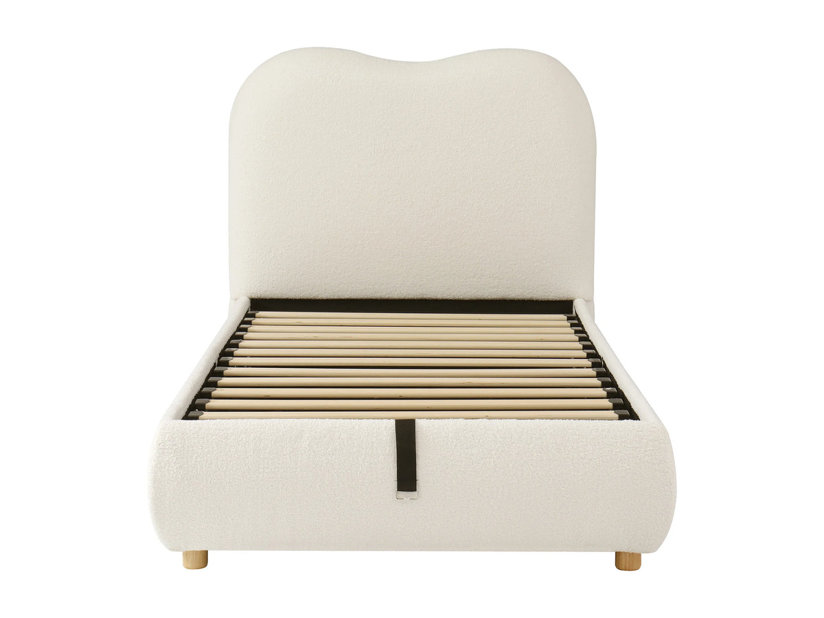 Lit Coffre 90x200 Tissu Bouclette Beige Capitonné — vue 7