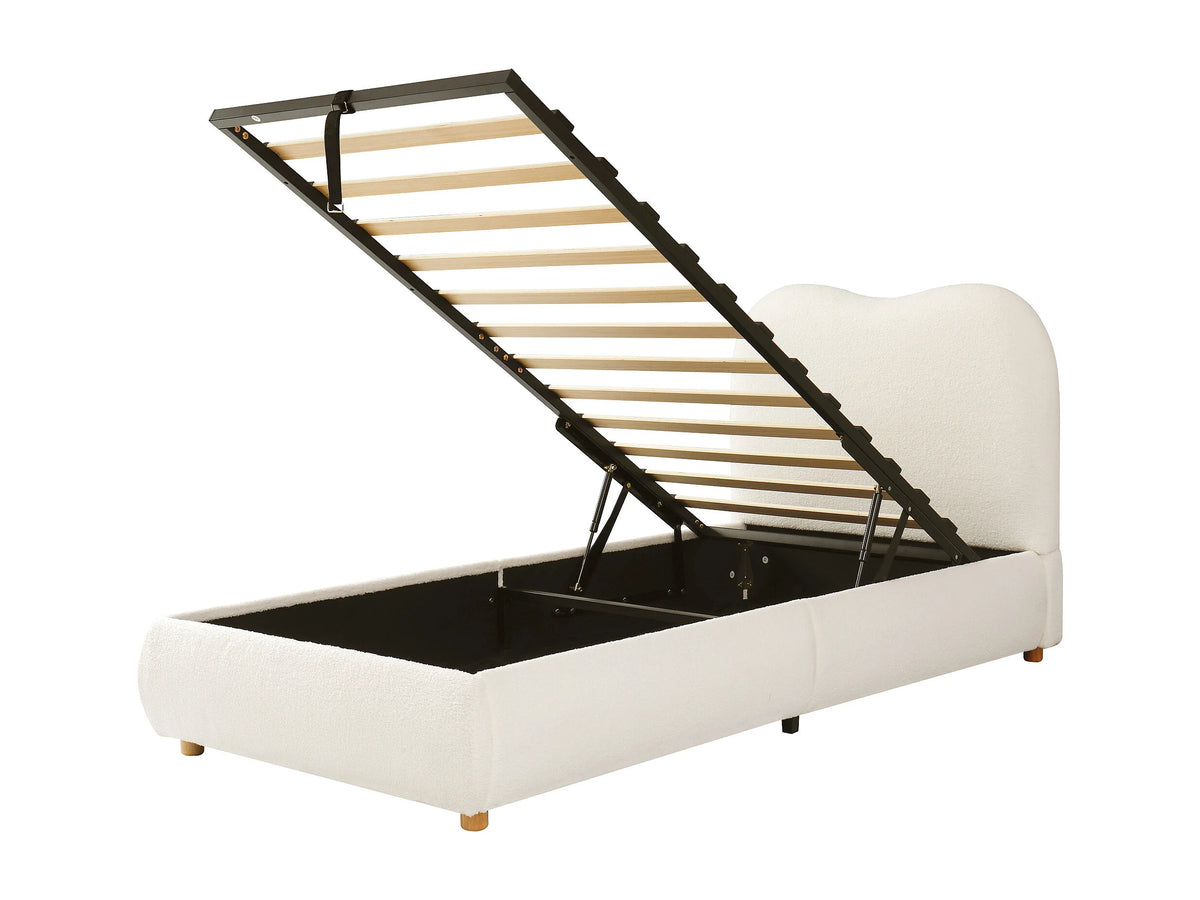 Lit Coffre 90x200 Tissu Bouclette Beige Capitonné — vue 8