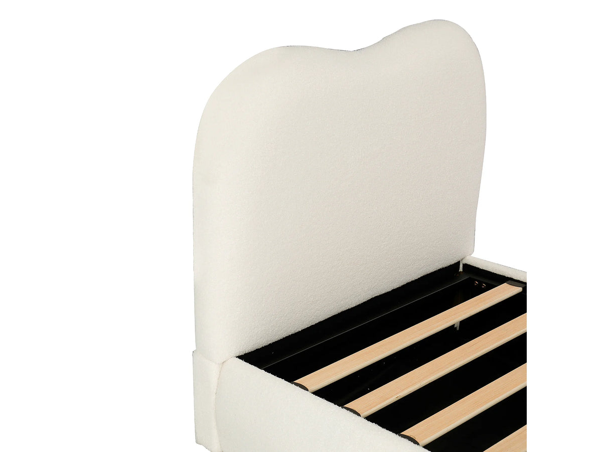 Lit Coffre 90x200 Tissu Bouclette Beige Capitonné — vue 10