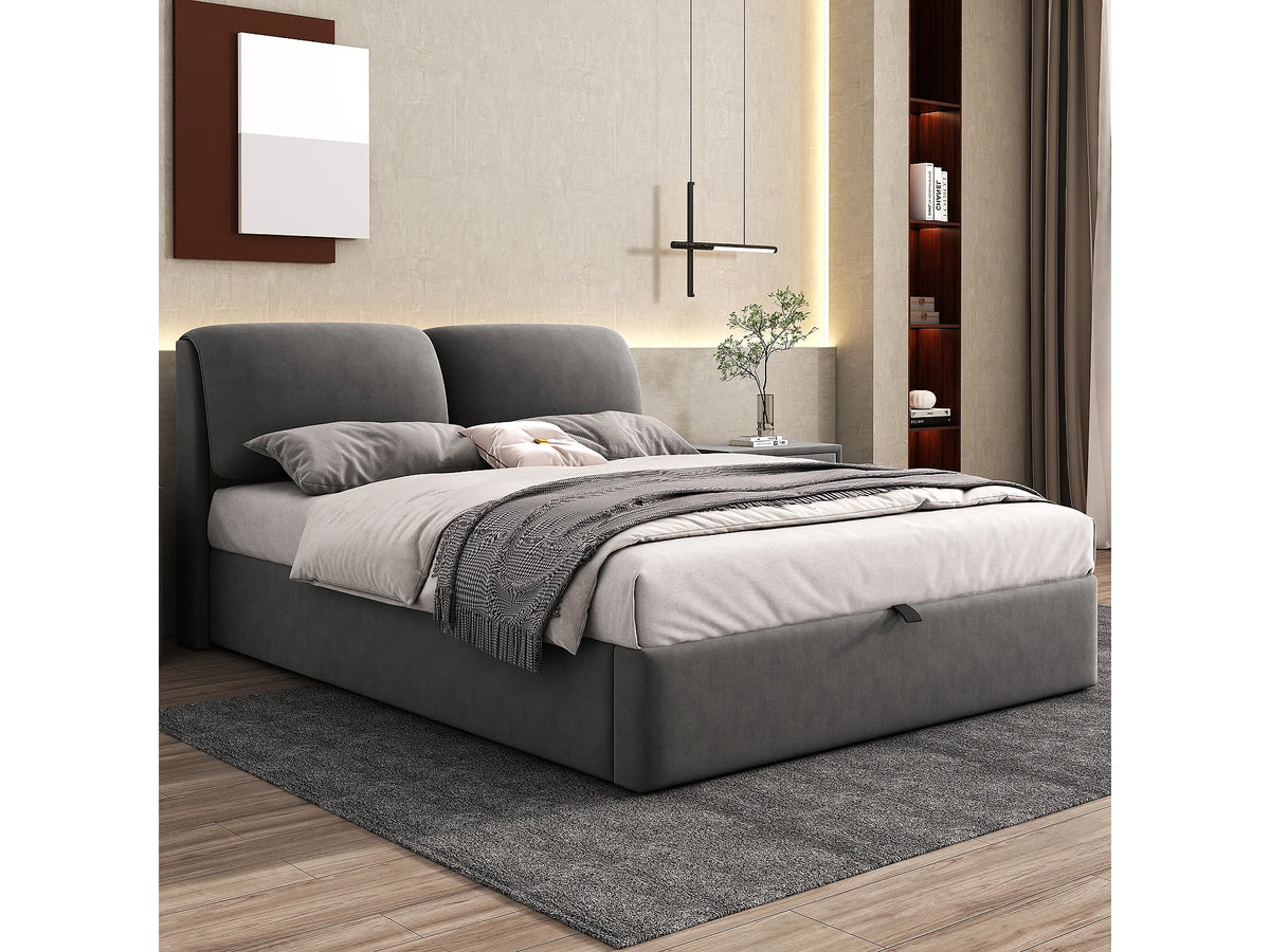 Lit Coffre 140x200 Velours Gris avec Tiroirs — vue 3