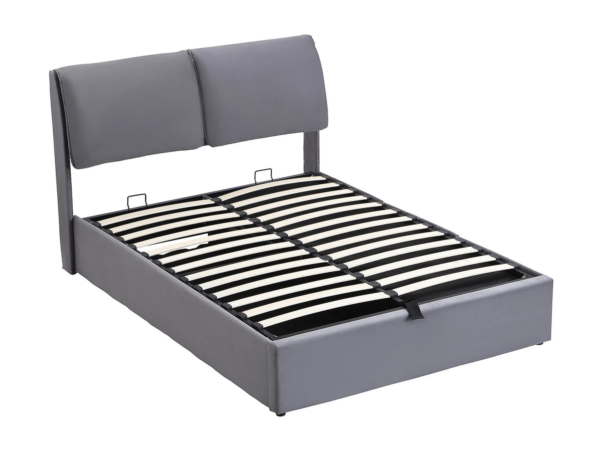 Lit Coffre 140x200 Velours Gris avec Tiroirs — vue 6