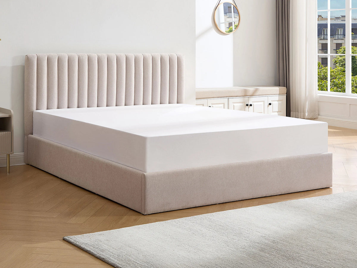Lit Coffre 140x190 Tissu Beige - SARANELI — vue 9