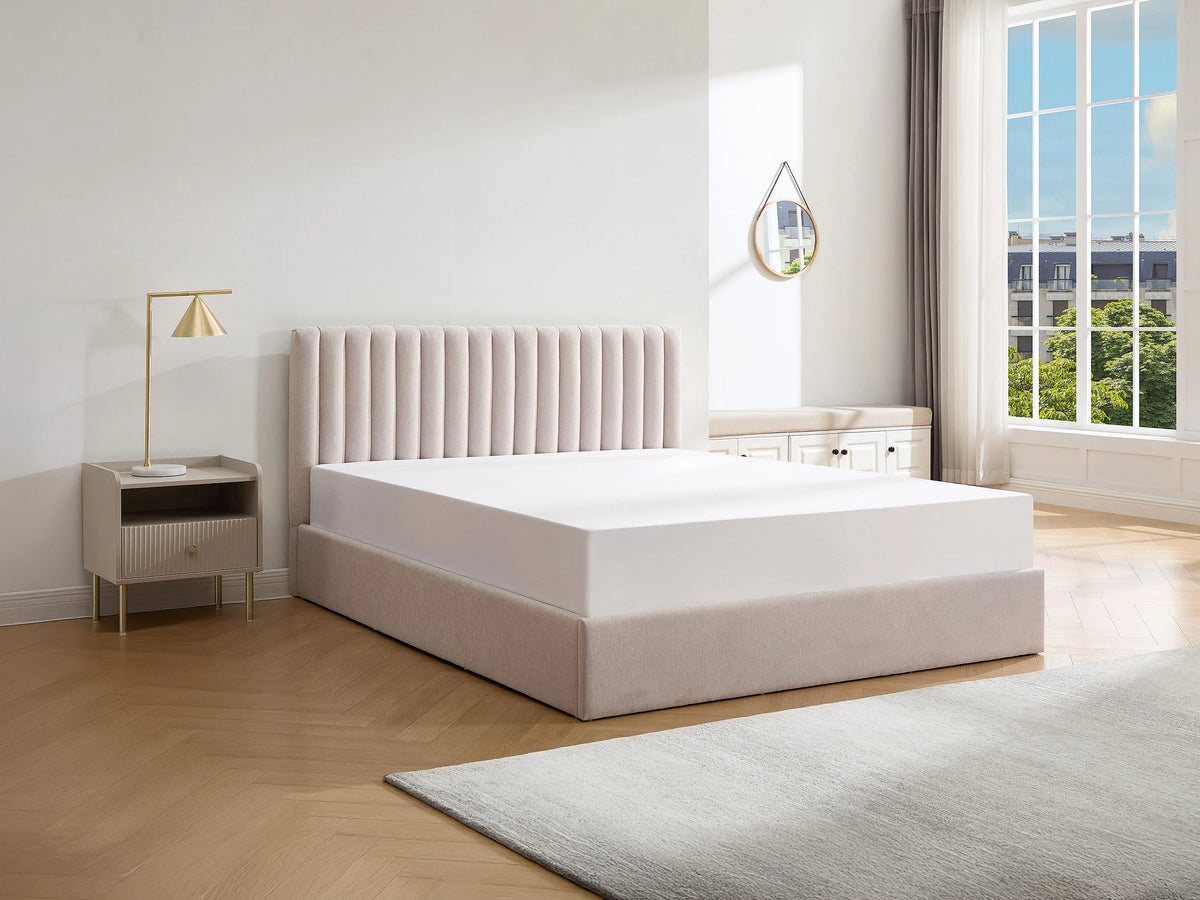 Lit Coffre 140x190 Tissu Beige - SARANELI — vue 2