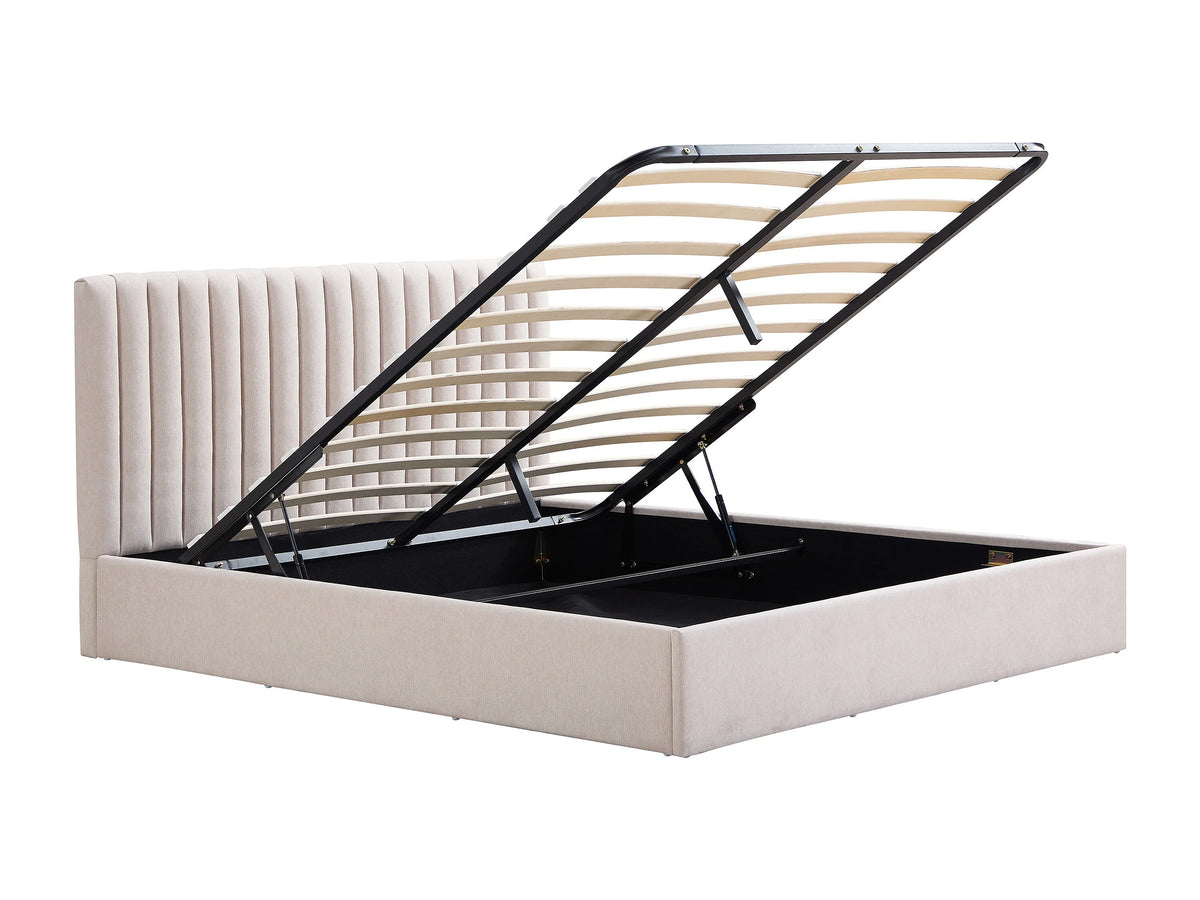 Lit Coffre 140x190 Tissu Beige - SARANELI — vue 6