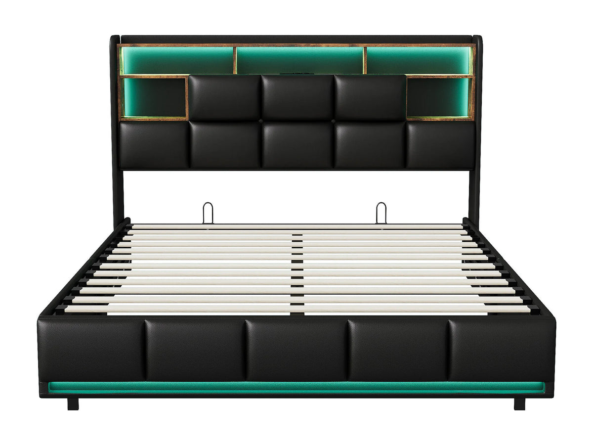Lit Coffre 140x190 Simili Cuir Noir avec LED et Port USB — vue 5
