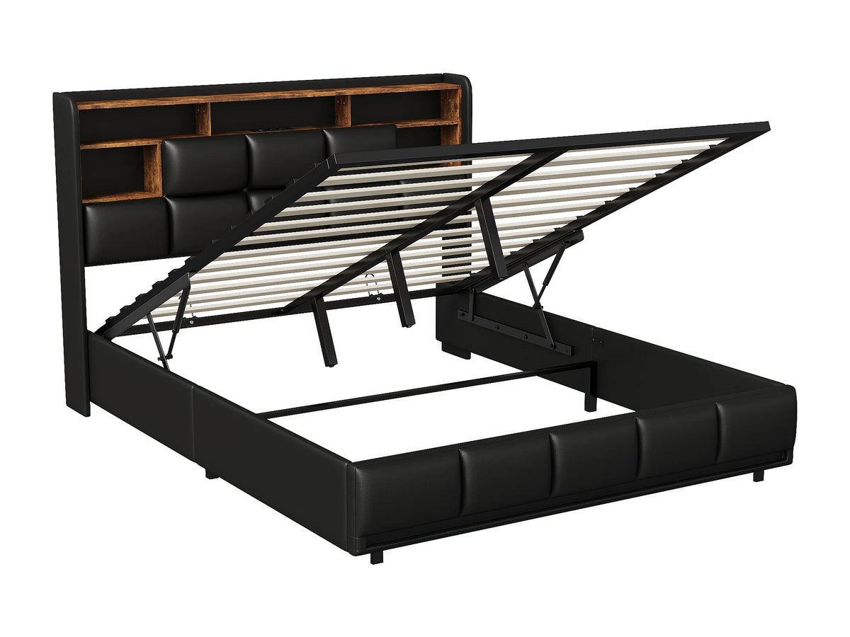 Lit Coffre 140x190 Simili Cuir Noir avec LED et Port USB — vue 9