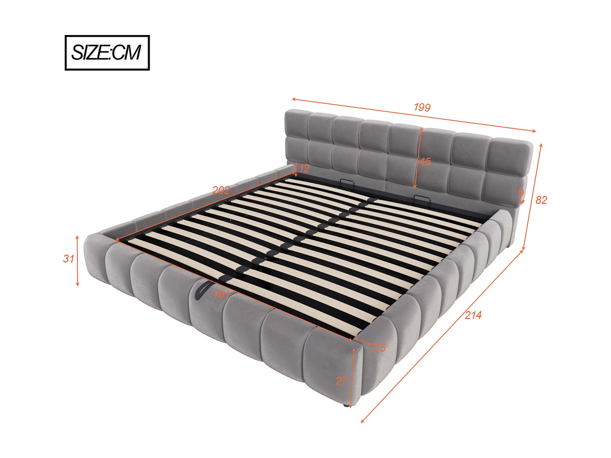 Lit Coffre 180x200 Velours Gris Capitonné avec LED — vue 7